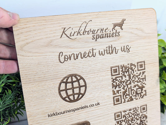 Handmade Wooden Social Media Sign | Custom QR Codes for Website, Instagram & Facebook | Sustainable Craft | Market Stall Signage