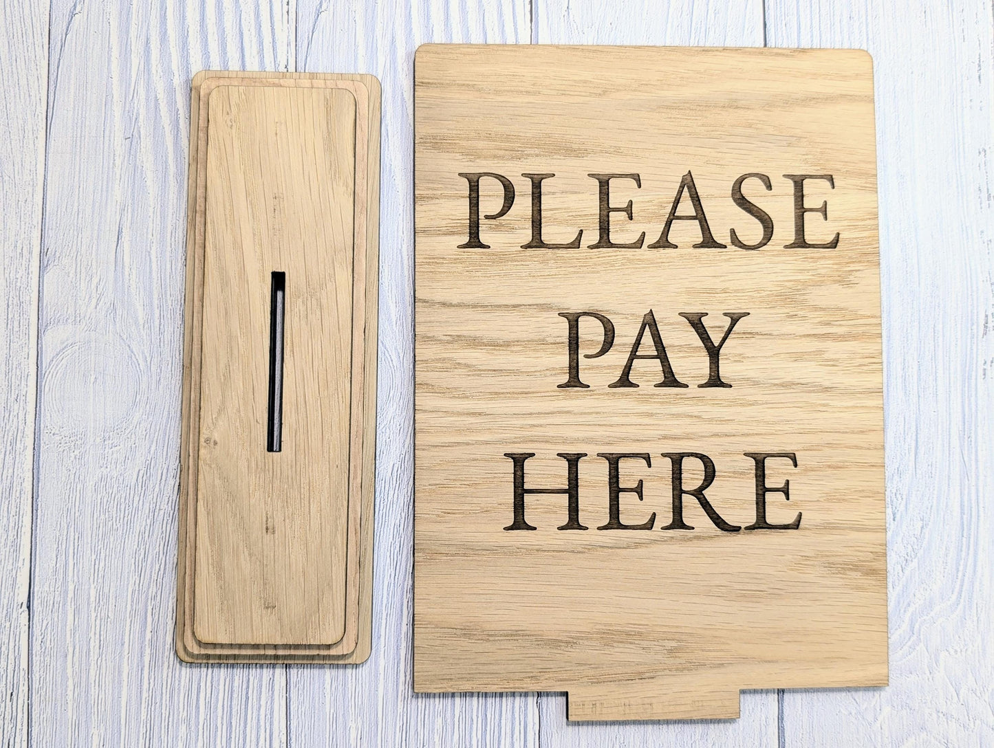 Please Pay Here | Personalised Wooden Signs - Custom Text, Freestanding with Removable Base, XL Size, Table Signage Extra Large