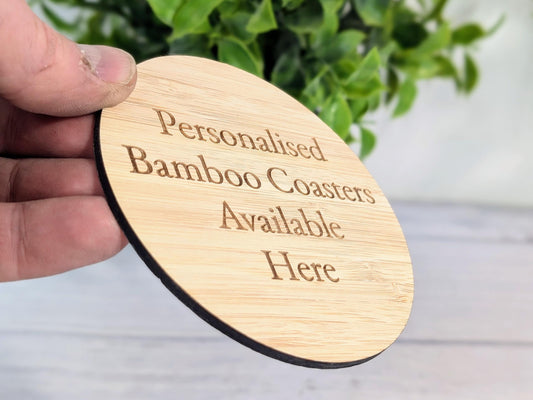 Bamboo Logo Coasters | Engraved Sustainable Business Gifts | Round or Square | Bulk Orders Welcome, Branded Drinks Coasters, Promotional