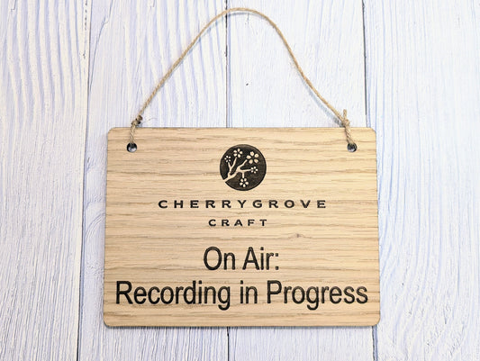 Personalised "On Air: Recording in Progress" Hanging Sign - 4 Sizes, Add Your Text or Logo, Wooden Hanging Sign, Door Sign, Podcaster