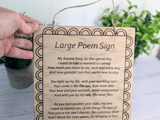 Wooden Poem Sign - Customised A4 Size - Personalised Engraving, Perfect for Longer Verses, Home Decor, Sustainable Timber, Eco-Friendly