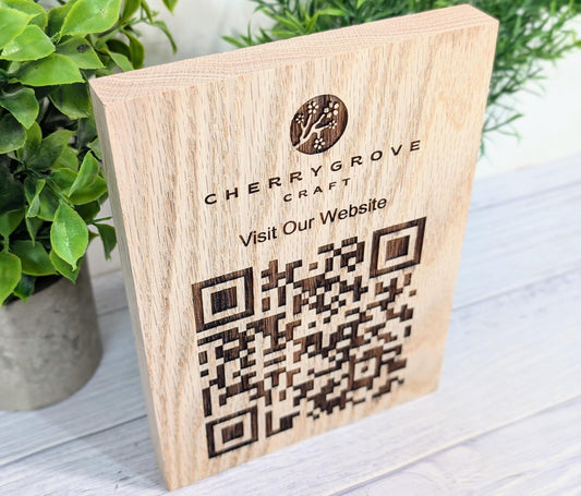 QR Code Solid Oak Large Blocks - Personalised Oak Blocks - QR Code - Custom Table Signage - Menus, Websites, Social Media, 150mm x 200mm