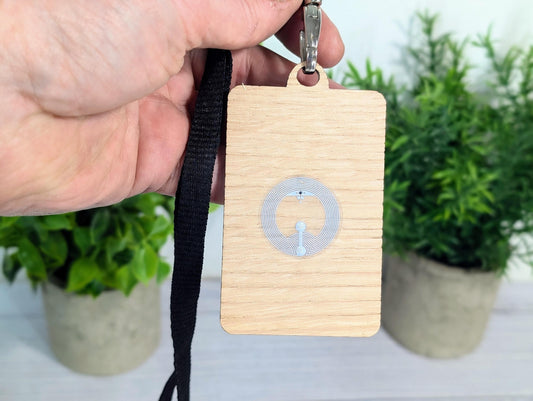 Interactive NFC Logo Wooden Badges with Eco Lanyards - Personalised NFC Link, Custom Branded Event Staff Badges, Exhibition Promotional