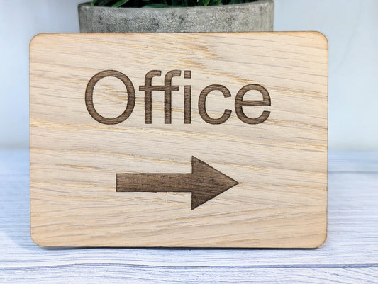 Wooden "Office" Sign with Optional Arrow | Engraved Oak | For Hotels & Businesses | 4 Sizes | Personalised Text Available