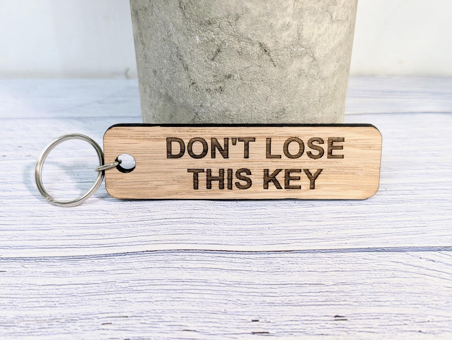 Don't Lose This Key - Oak Keyring 90x25mm | Sustainable Wood | Handmade in Wales | Eco-Friendly Reminder | AirBnB Idea | Forgetful Gift