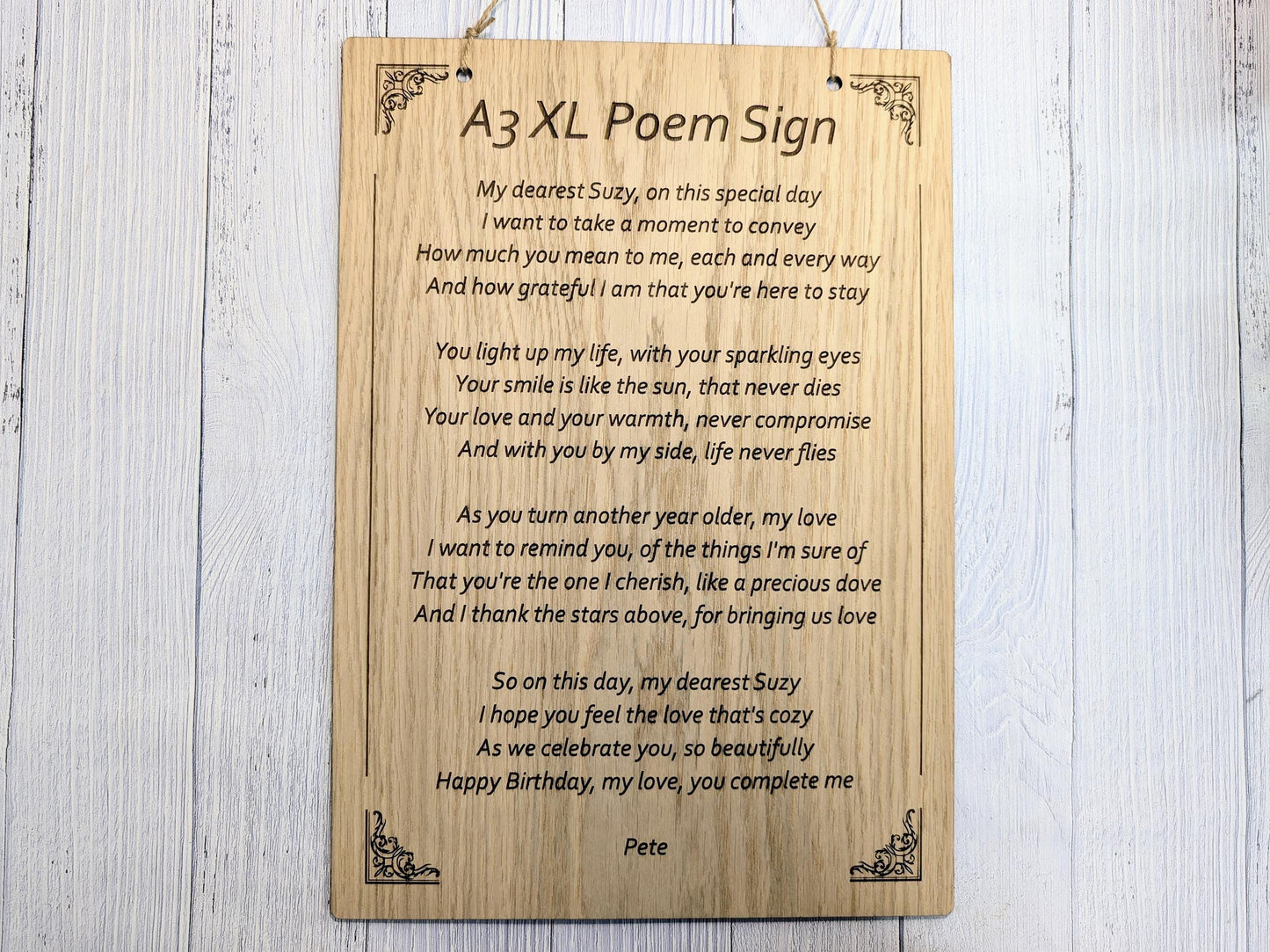 Custom A3 Wooden Poem Sign XL - Personalised Engraving, Perfect for Longer Verses, Home or Office Decor, Sustainable Timber, Eco-Friendly