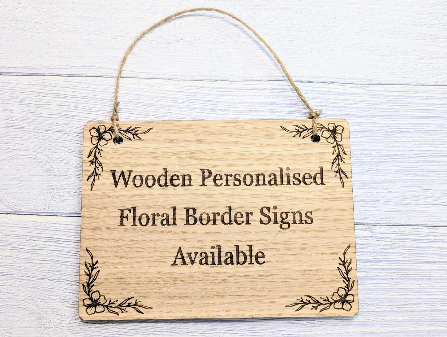 Personalised Wooden Hanging Sign with Floral Border – Eco-Friendly | Custom Wood Signage | Birthday Gift | Man Cave Sign | Bar Sign | Door