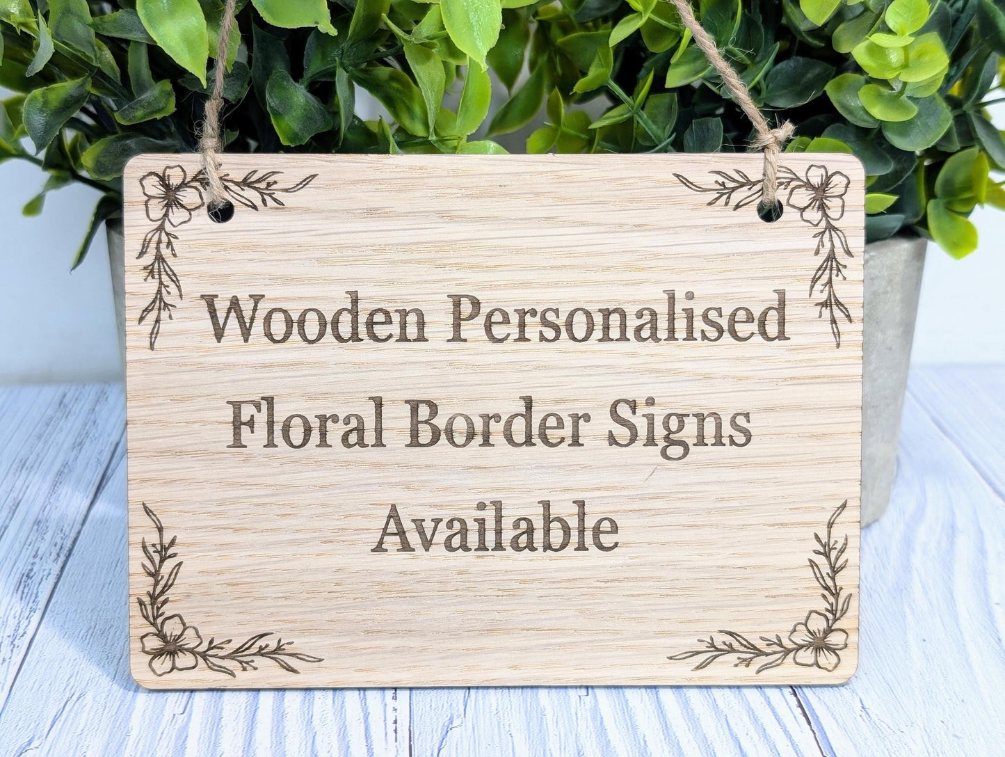 Personalised Wooden Hanging Sign with Floral Border – Eco-Friendly | Custom Wood Signage | Birthday Gift | Man Cave Sign | Bar Sign | Door