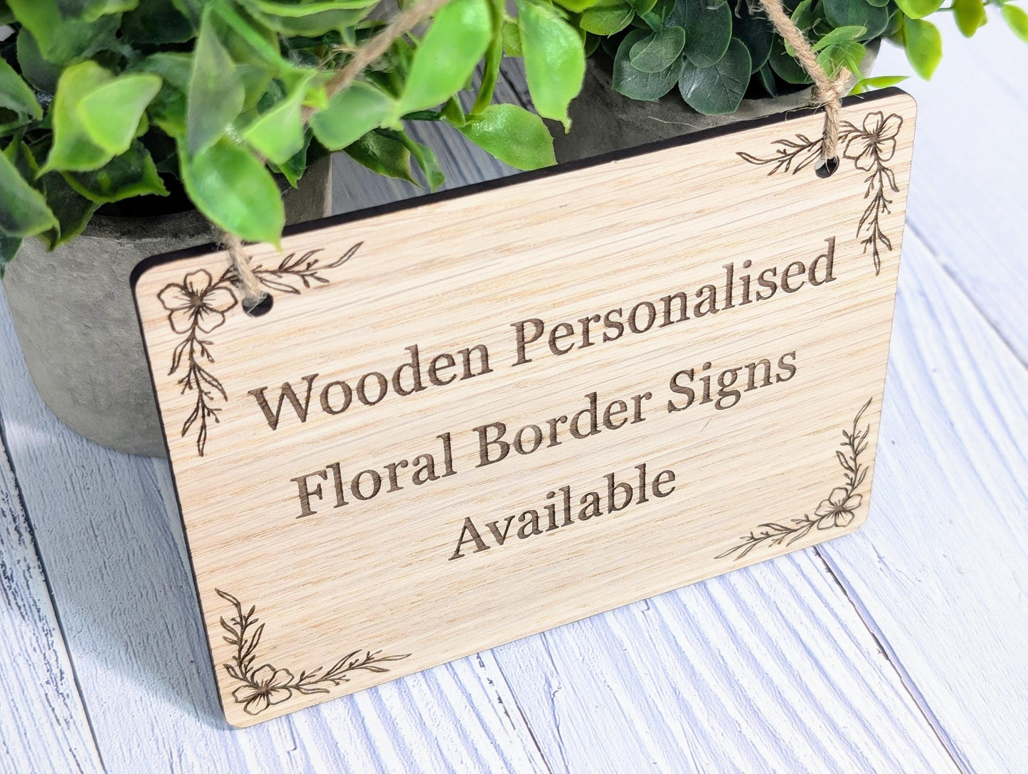 Personalised Wooden Hanging Sign with Floral Border – Eco-Friendly | Custom Wood Signage | Birthday Gift | Man Cave Sign | Bar Sign | Door