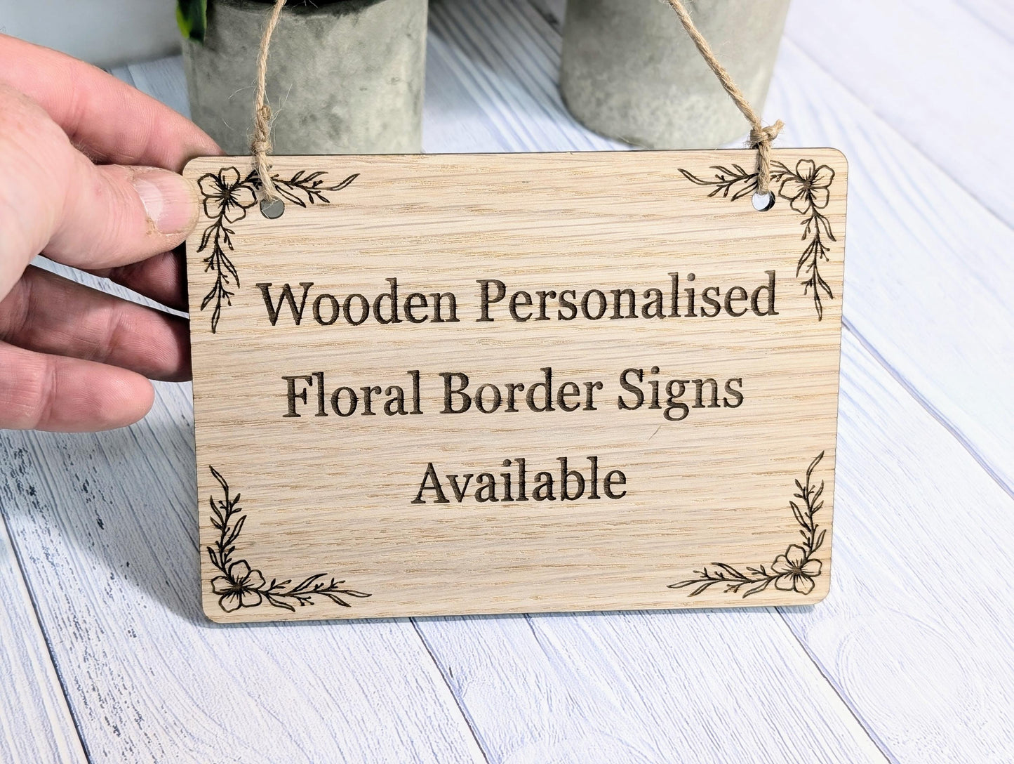 Personalised Wooden Hanging Sign with Floral Border – Eco-Friendly | Custom Wood Signage | Birthday Gift | Man Cave Sign | Bar Sign | Door
