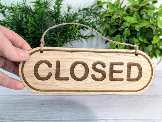 Rustic Wooden Open/Closed Sign | Double-Sided Shop Sign | Eco-Friendly | Handcrafted Signage | Oak Veneer | 4 Sizes | Office Décor