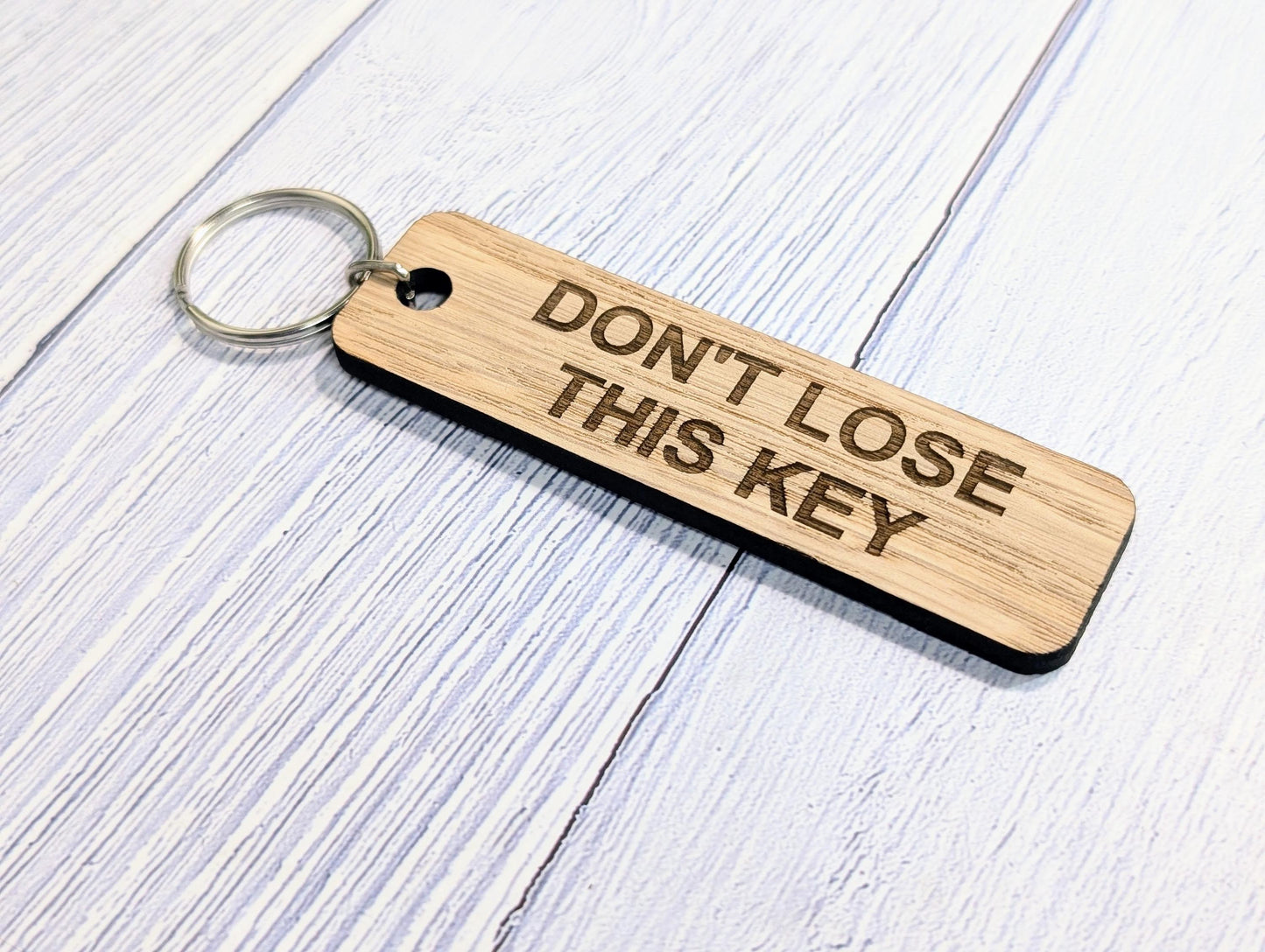 Don't Lose This Key - Oak Keyring 90x25mm | Sustainable Wood | Handmade in Wales | Eco-Friendly Reminder | AirBnB Idea | Forgetful Gift