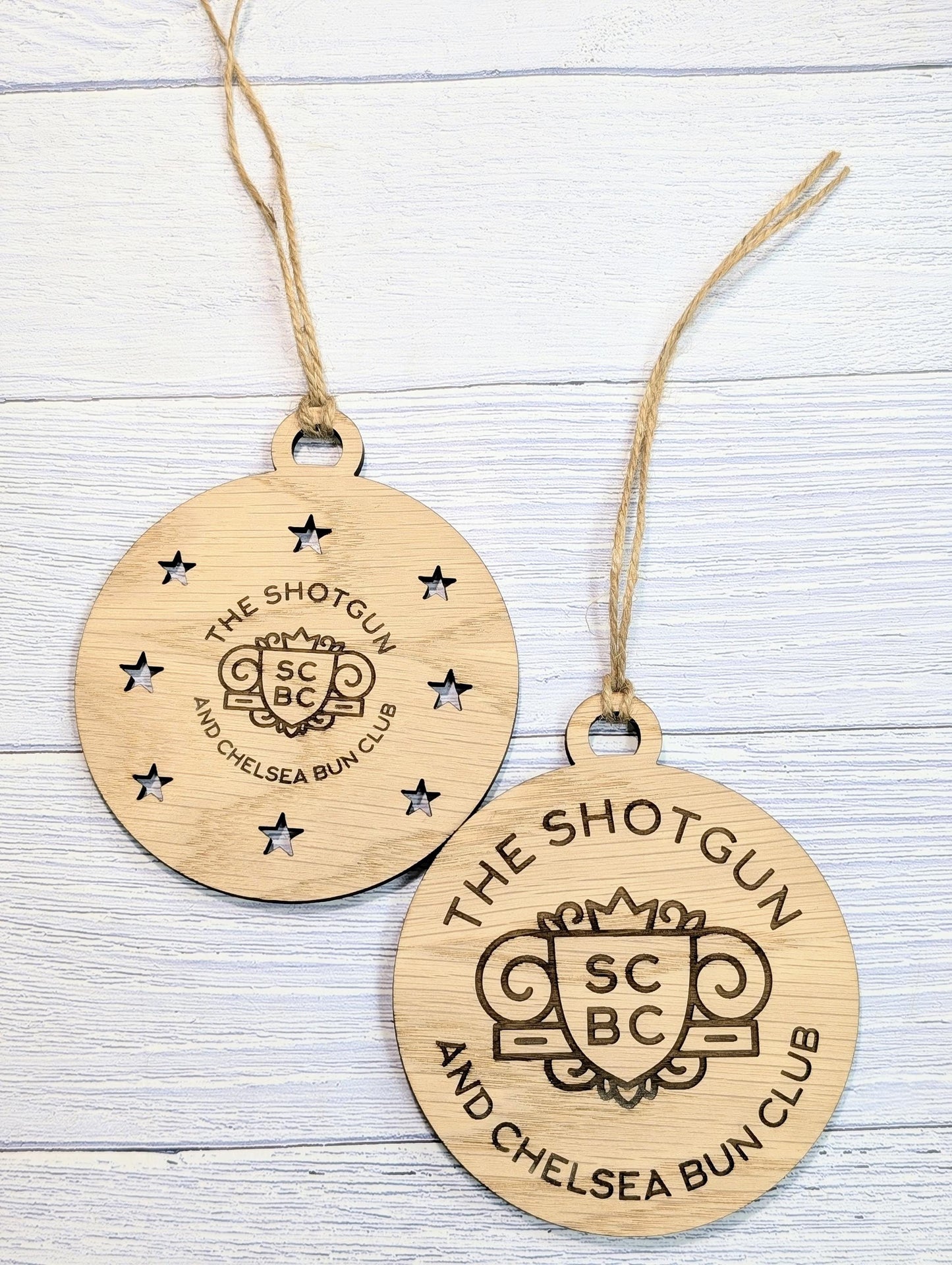 Personalised Christmas Bauble Decoration with Logo | Oak Veneer Custom Corporate Ornaments | Bulk Packs for Business Gifts | Wood Decor