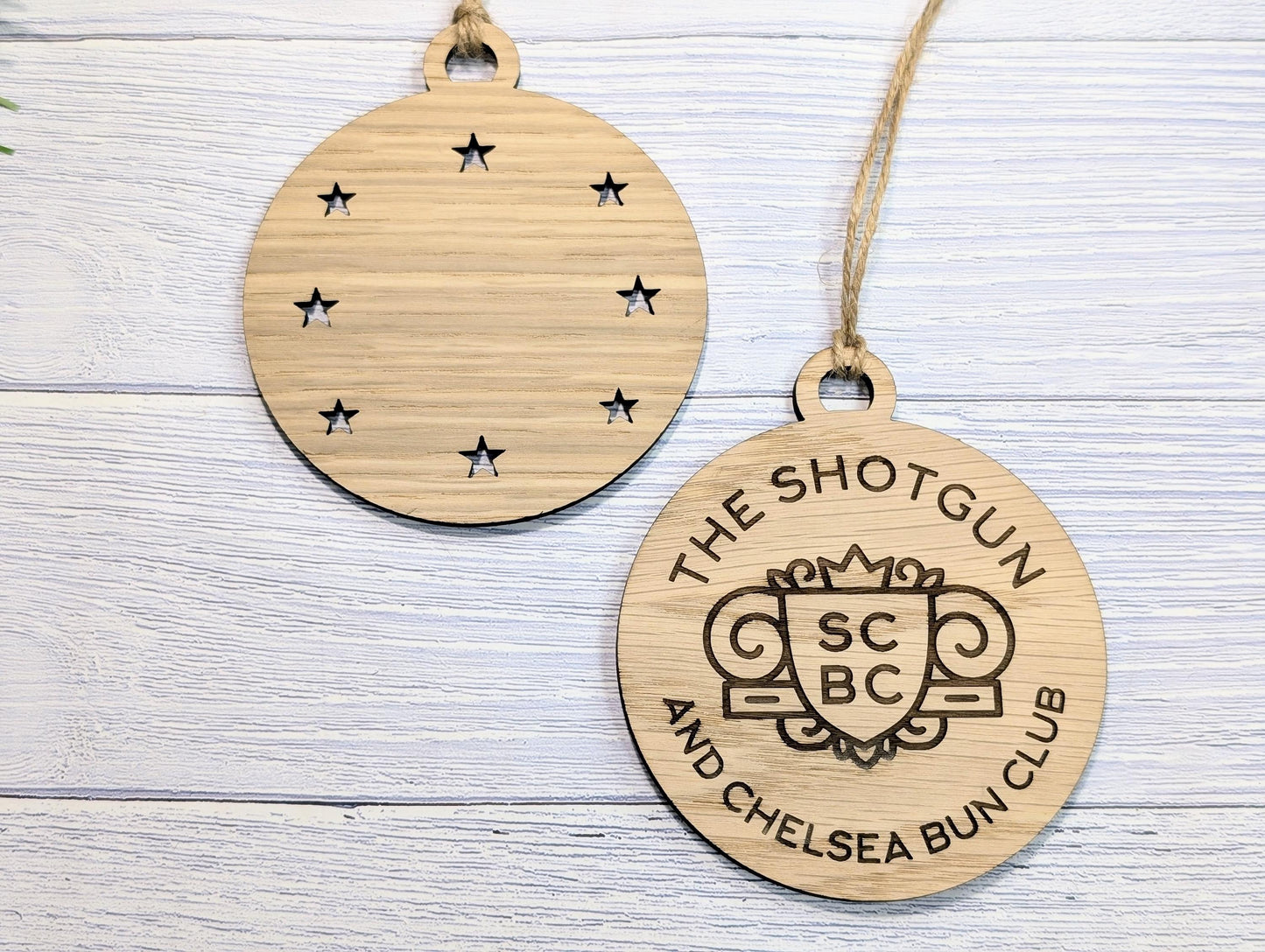 Personalised Christmas Bauble Decoration with Logo | Oak Veneer Custom Corporate Ornaments | Bulk Packs for Business Gifts | Wood Decor