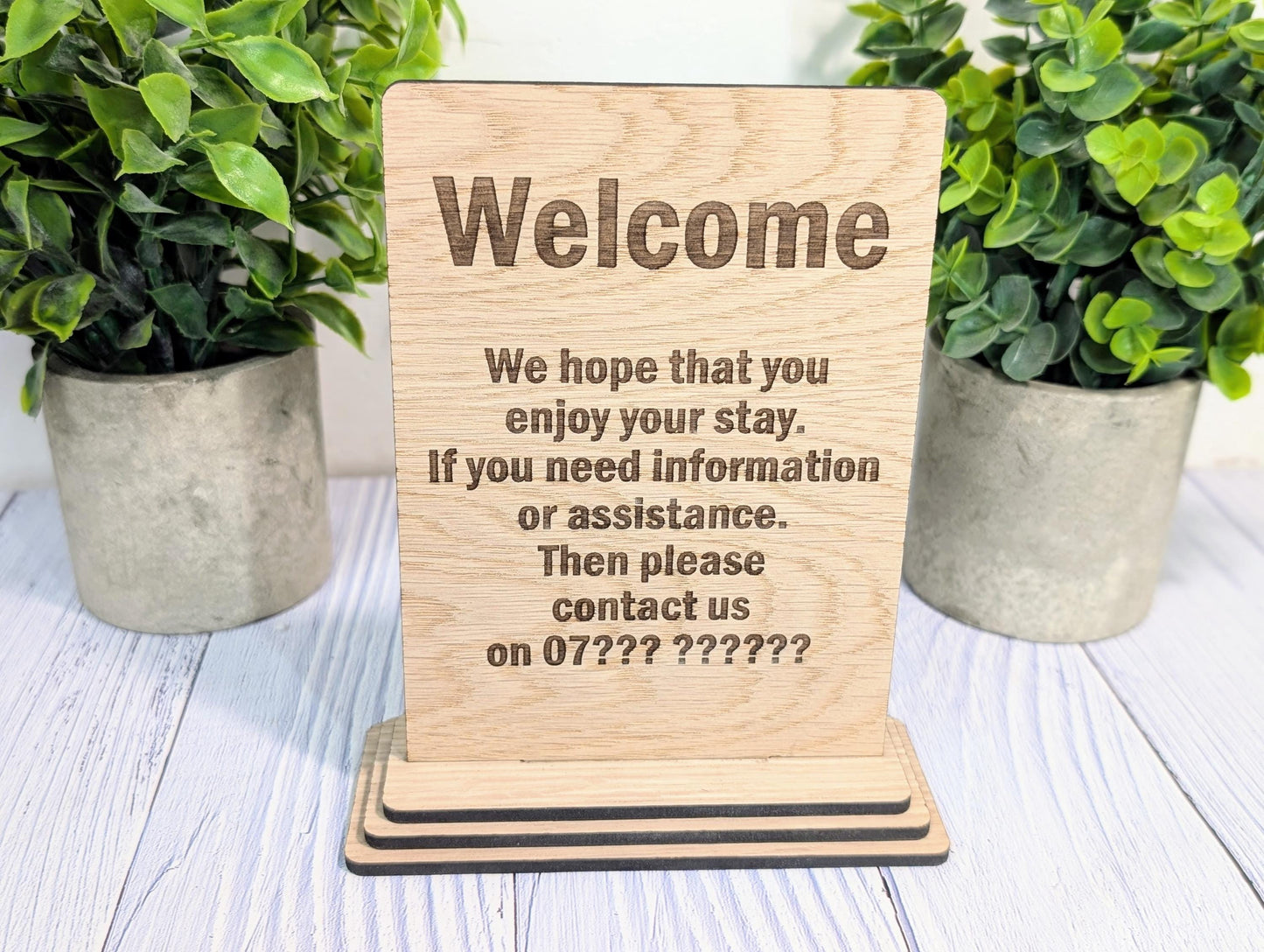 Personalised Wooden Welcome Sign – Perfect for Your Home, Rental Properties, Holiday Homes, B&Bs | Wood Table Signage | Two Sizes