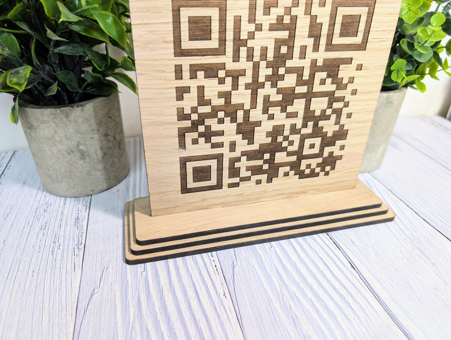 QR Code 'Leave us a review' Custom Wooden Table Sign, Personalised Logo & Link, Eco-Friendly, XL Size | Google, Trustpilot, Tripadvisor etc