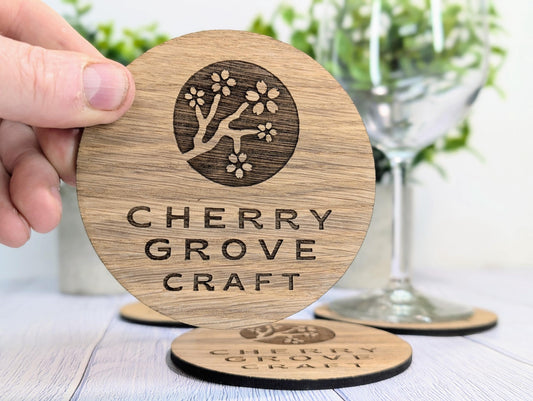 Custom Oak Veneer Round Coasters - Eco-Friendly Personalised Logo Drink Coasters for Business and Corporate Gifts, 100mm Diameter