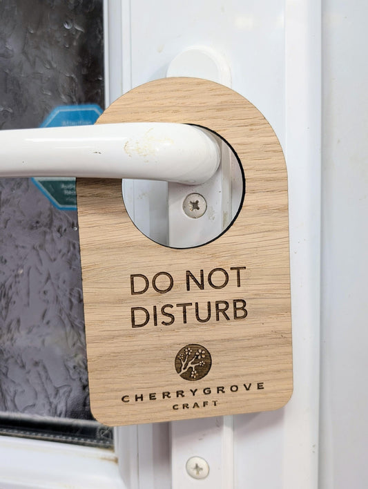 Do Not Disturb Wooden Door Hanger - Personalised Door Sign with Logo – 89x144mm, Custom Signage for Office, WFH, or Quiet Time