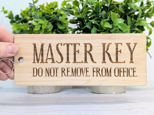 Master Key - Do Not Remove From Office - Extra-Large Bamboo Keyring - Ideal for Important Keys | Handcrafted in Wales, Eco-Friendly