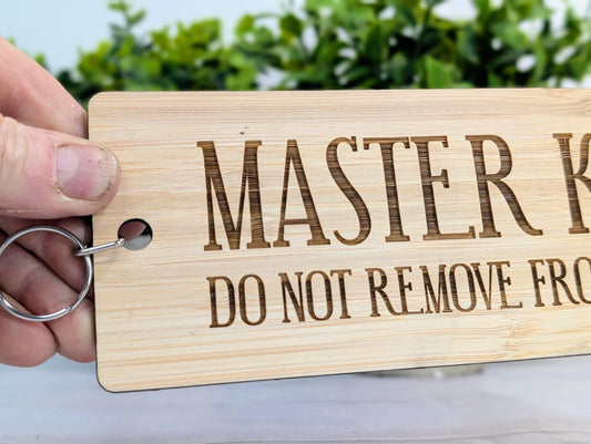 Master Key - Do Not Remove From Office - Extra-Large Bamboo Keyring - Ideal for Important Keys | Handcrafted in Wales, Eco-Friendly