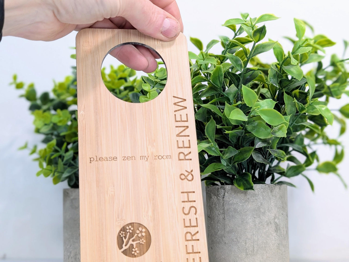 Bamboo Hotel Door Hangers - "Refresh & Renew" and "Do Not Disturb" Door Signs, Hotel Sign, Bedroom Signs, Add Your Logo