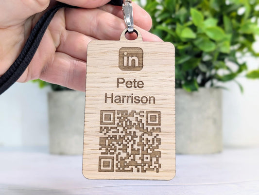 LinkedIn Name Badges with Eco Lanyards - Personalised Name, The QR Code Points to Your LinkedIn Profile - Eco-Friendly Event, Exhibition