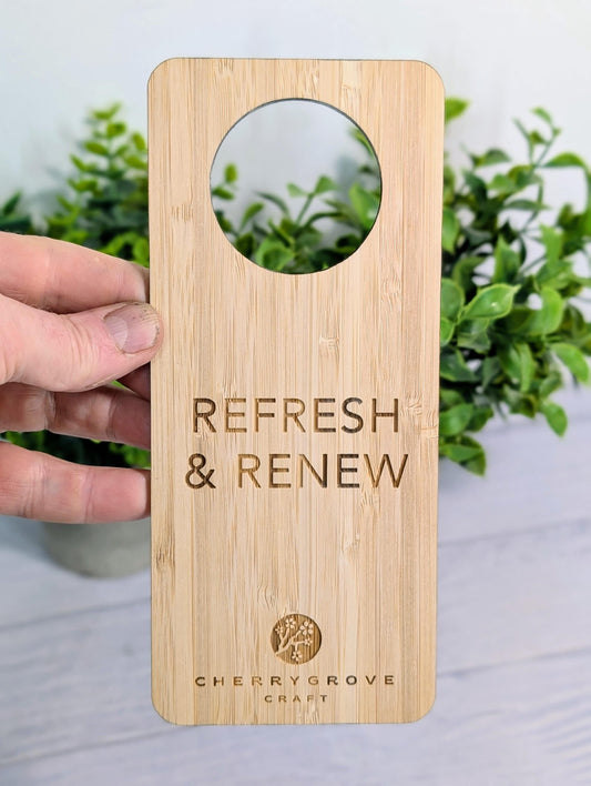 Bamboo Hotel Door Hangers - "Do Not Disturb" and "Refresh & Renew" Door Signs, Hotel Sign, Bedroom Signs, Add Your Logo