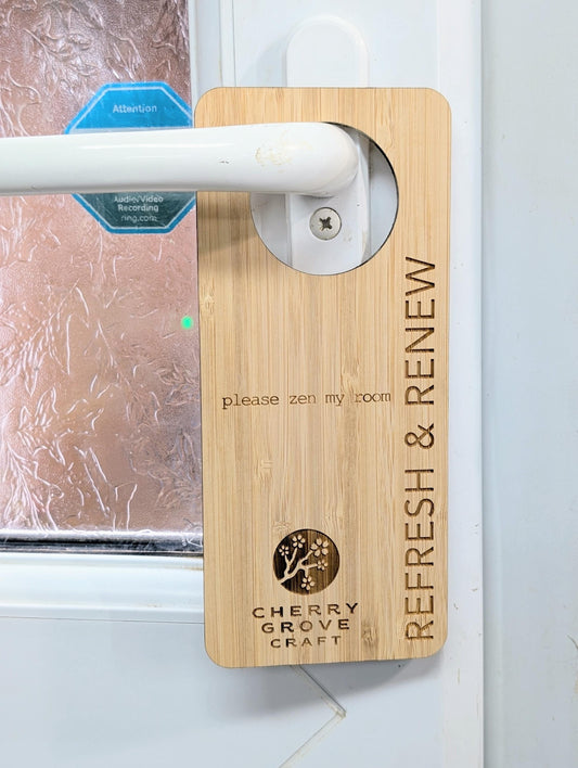 Bamboo Hotel Door Hangers - "Refresh & Renew" and "Do Not Disturb" Door Signs, Hotel Sign, Bedroom Signs, Add Your Logo