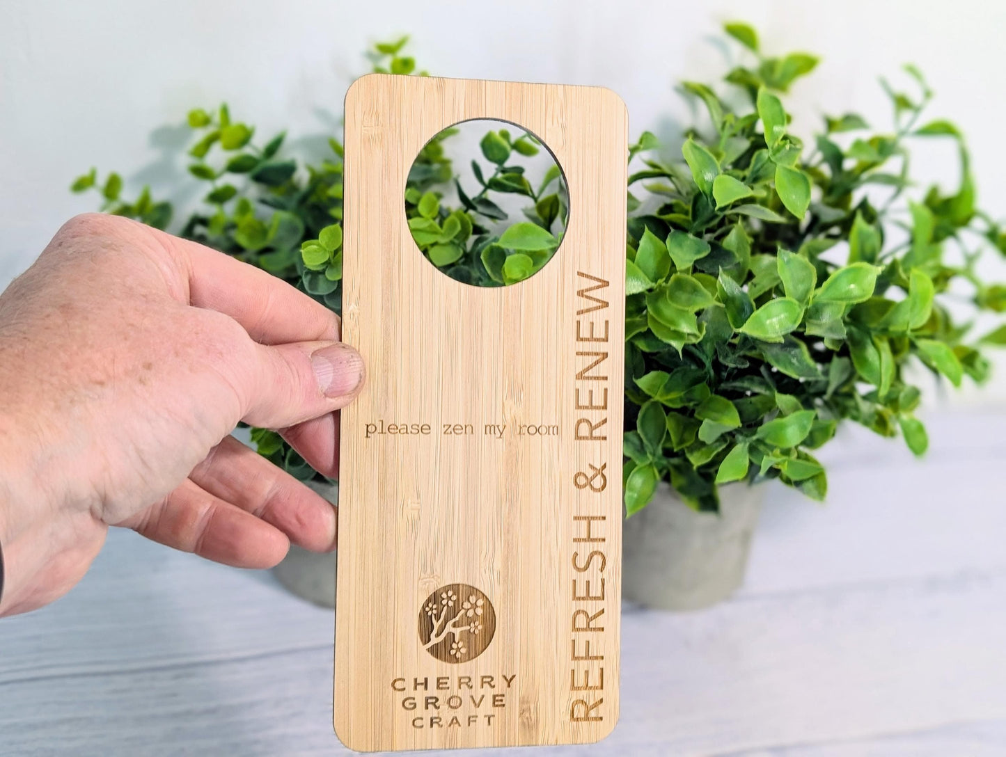 Bamboo Hotel Door Hangers - "Refresh & Renew" and "Do Not Disturb" Door Signs, Hotel Sign, Bedroom Signs, Add Your Logo