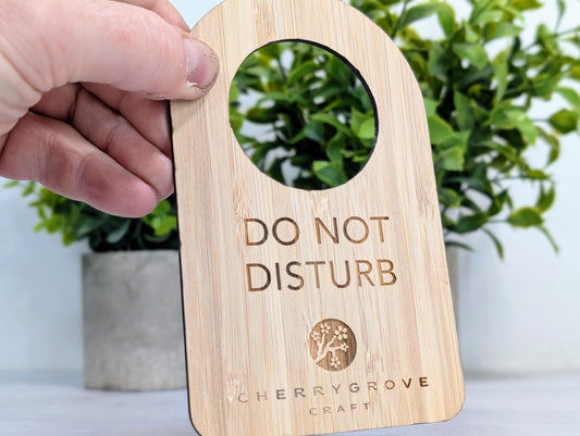 Custom Do Not Disturb Reversible Bamboo Sign | Sustainable Door Hanger - Personalised Signage - Add Your Logo - Hotel Door Sign, B&B