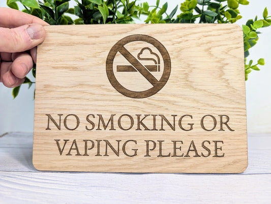 Personalised Wooden No Smoking & Vaping Sign – Freestanding Business and Hospitality Notice, Optional Stand