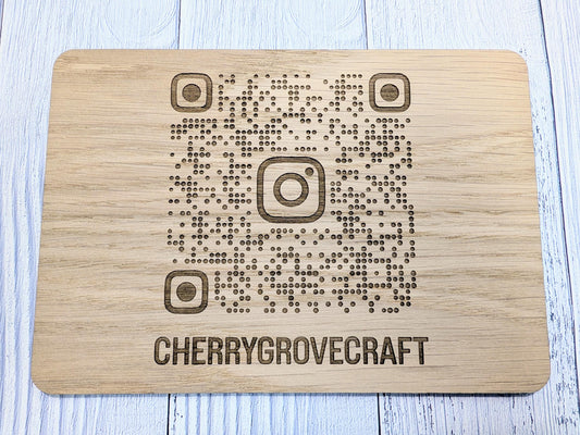 Custom Wooden Instagram QR Code Sign – Freestanding Oak Business Social Media Display for Businesses, Shops, Cafés, Market Stalls & Events