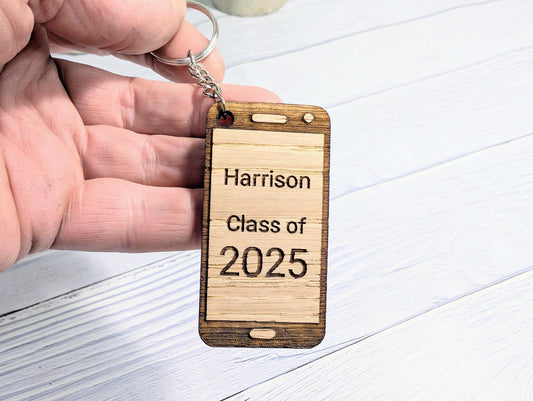 Personalised Student Keyring – "Class of Year" Teacher Gift, Mobile Phone Shape, End of Term Keepsake, Custom Class Gift, School Leavers