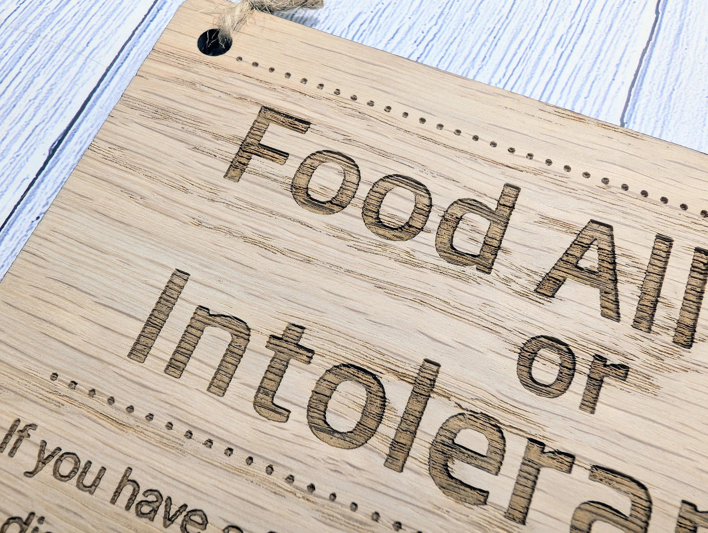 Food Allergy Notice Wooden Sign – Oak Veneer Allergy Info Sign – Coeliac & Allergy Warning – Wood Cafe, Restaurant, Pub Safety Signage