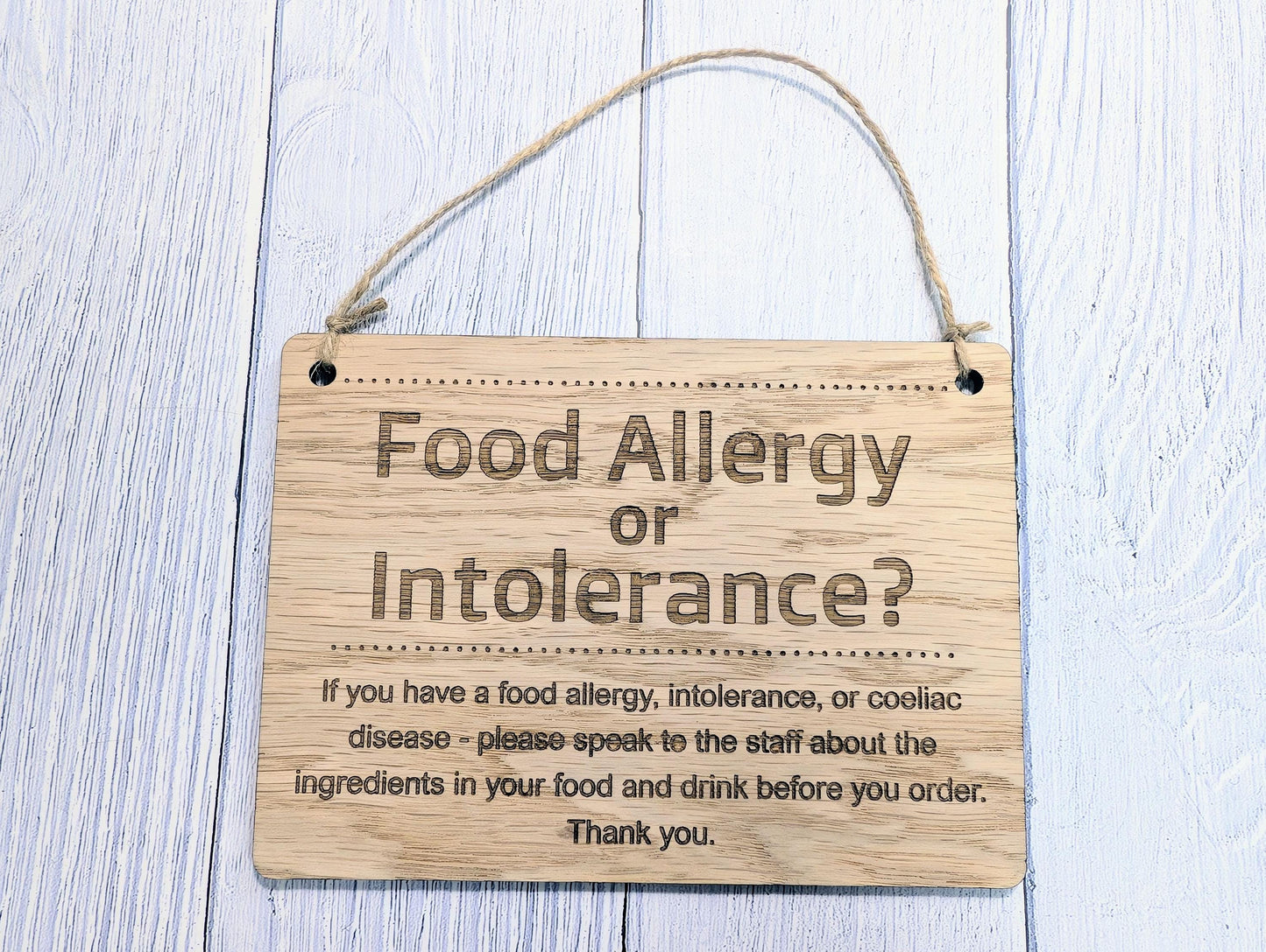 Food Allergy Notice Wooden Sign – Oak Veneer Allergy Info Sign – Coeliac & Allergy Warning – Wood Cafe, Restaurant, Pub Safety Signage