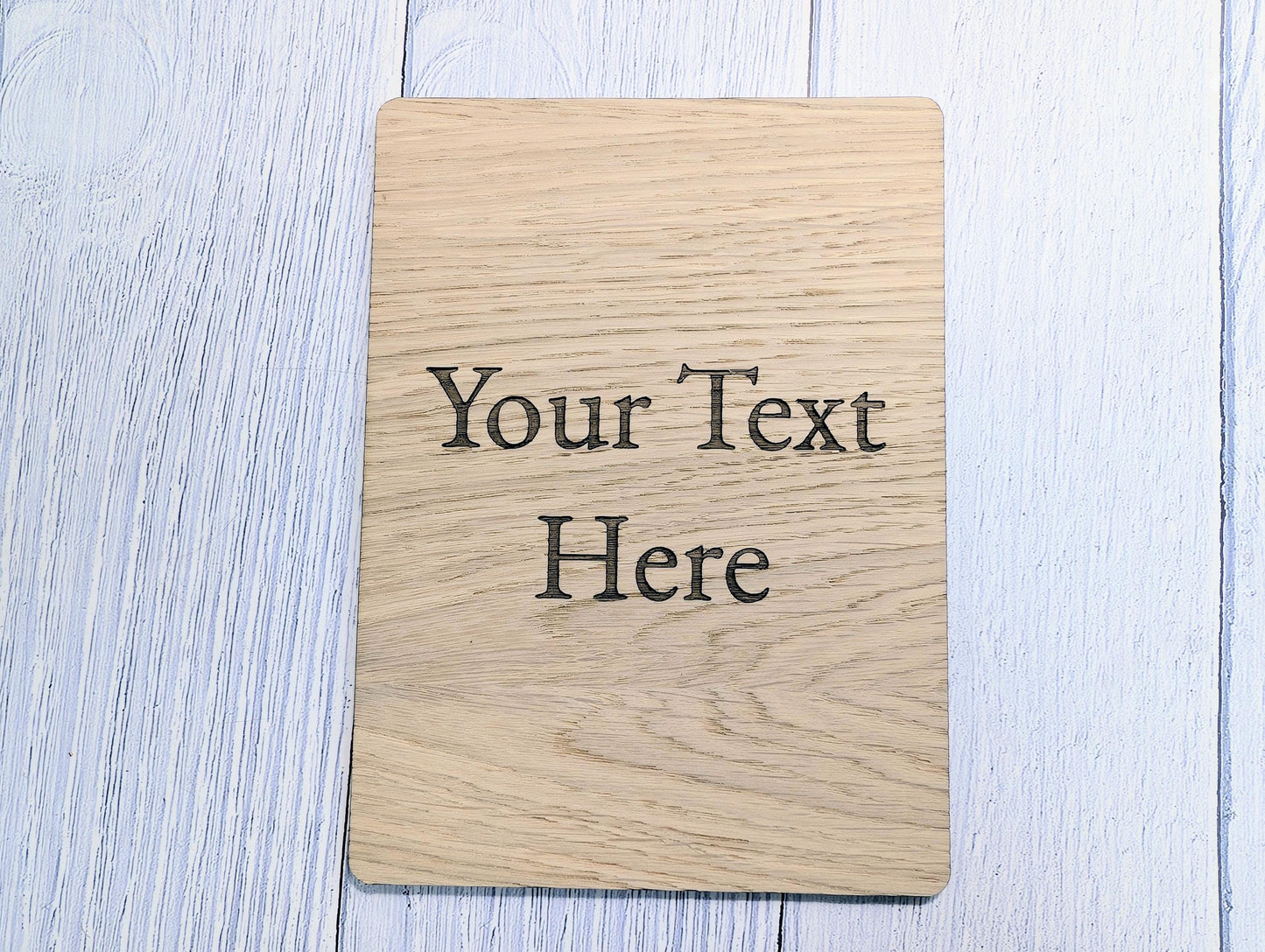 Personalised Oak Sign – Custom Text Portrait Plaque – Wooden Business or Home Sign – Freestanding or Stick-On Display