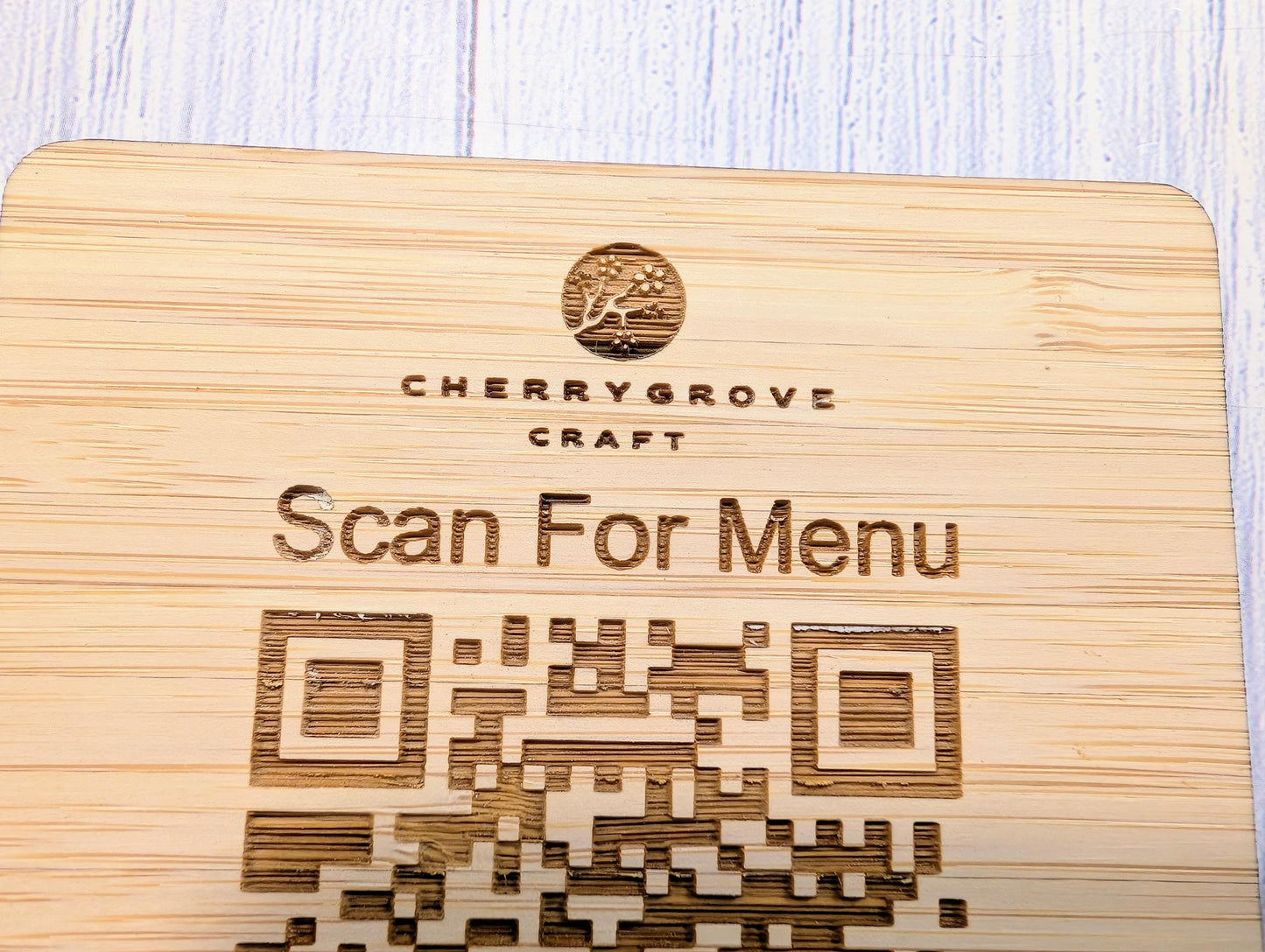 Personalised Bamboo QR Code Coaster | Scan For Menu QR Code with Logo | Eco Friendly Cafe, Restaurant, Pub Promo | Custom Social Media