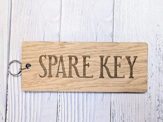 Spare Key Wooden Keyring – Extra Large 200x80mm Oak Veneer – Handmade in Wales, Eco Friendly Tag for Home, Guest or Holiday Let