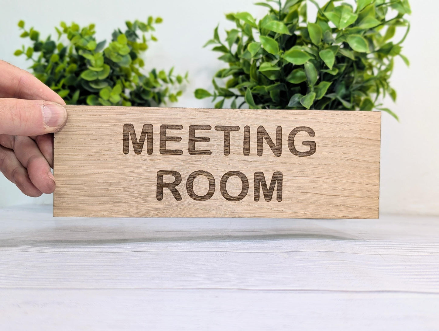 Personalised Oak Veneer Door Sign – Meeting Room or Custom Text | Wooden Wall Plaque for Office, Home or Study – 4 Sizes