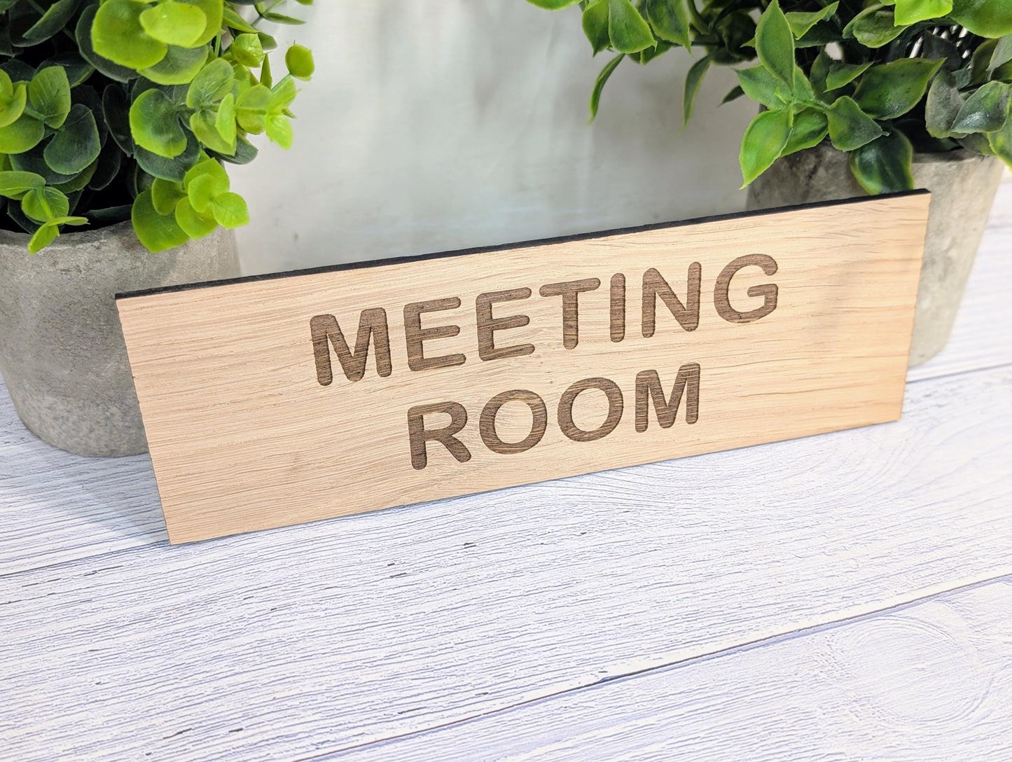 Personalised Oak Veneer Door Sign – Meeting Room or Custom Text | Wooden Wall Plaque for Office, Home or Study – 4 Sizes