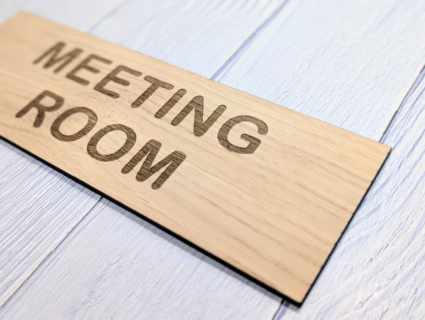 Personalised Oak Veneer Door Sign – Meeting Room or Custom Text | Wooden Wall Plaque for Office, Home or Study – 4 Sizes