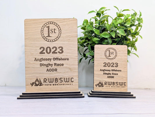 Freestanding Wooden Sports Award Trophy – Custom Text and Logo – Football, Rugby, Sailing, Netball, Cricket – Eco Friendly, 2 Sizes