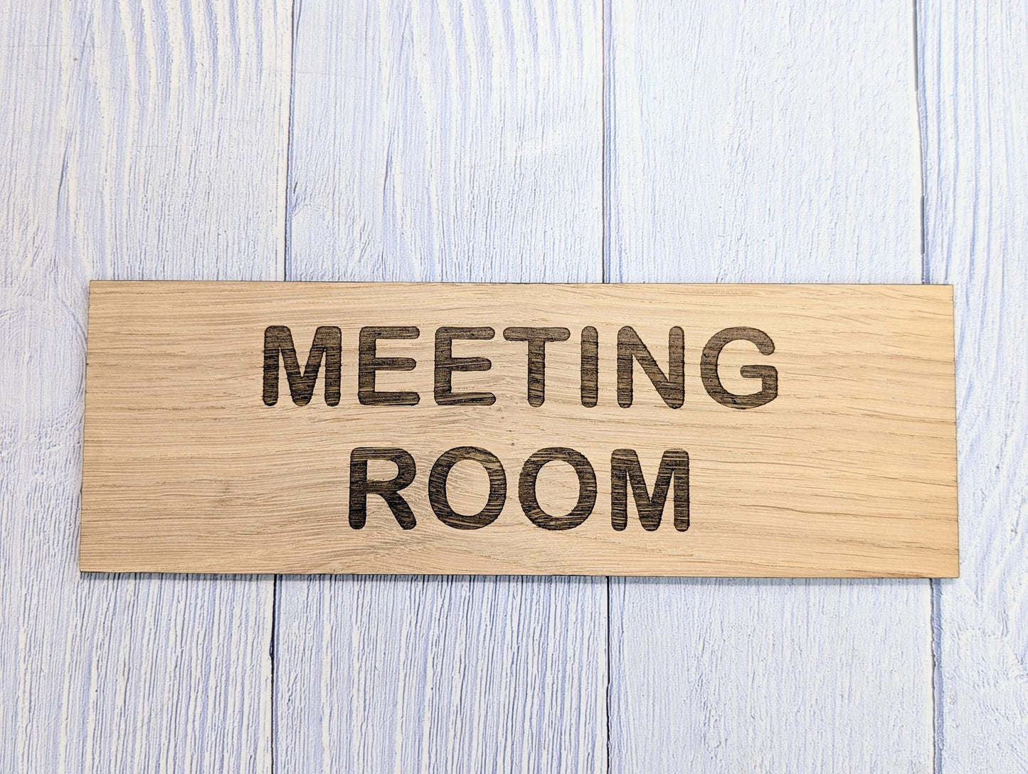 Personalised Oak Veneer Door Sign – Meeting Room or Custom Text | Wooden Wall Plaque for Office, Home or Study – 4 Sizes