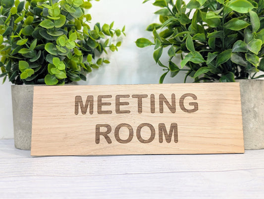 Personalised Oak Veneer Door Sign – Meeting Room or Custom Text | Wooden Wall Plaque for Office, Home or Study – 4 Sizes