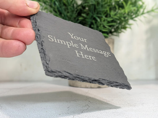 Personalised Slate Coaster – Custom Engraved Slate Drink Coaster, Eco Gift, Plastic-Free Packaging, Handmade in Wales