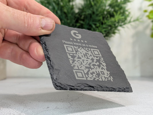 Google Review Slate Coaster – Engraved QR Code Review Gift for Businesses, Handmade in Wales, Plastic-Free Packaging