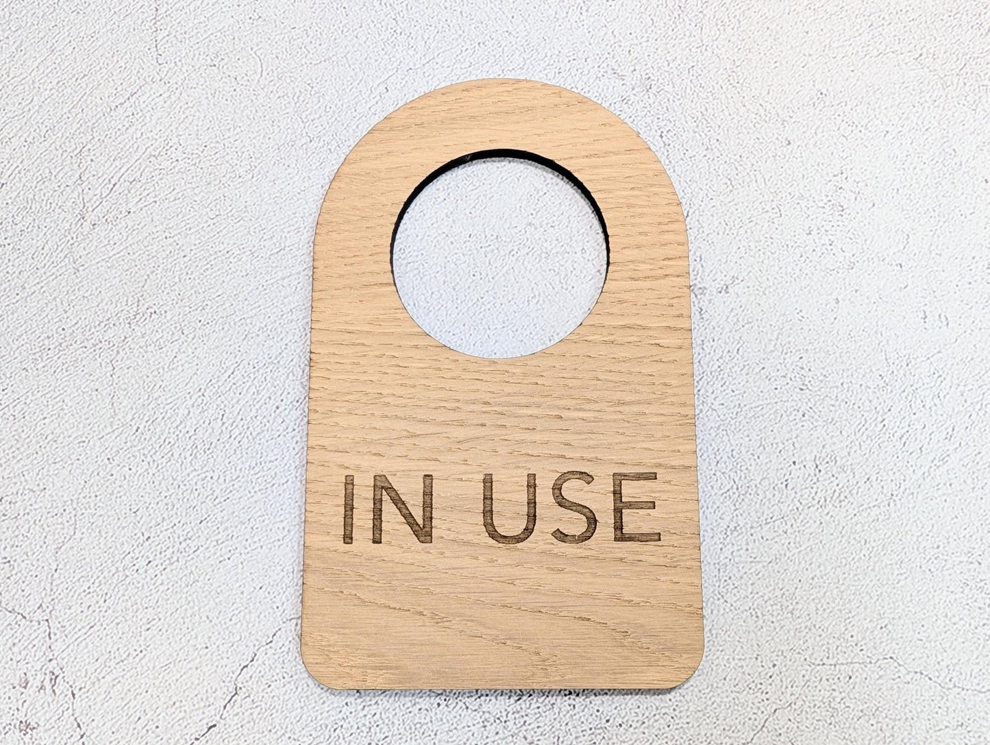 In Use / Free - Door Hanger – Double - Sided Oak Veneered Sign, Slip - Over Handle, Eco Friendly Wood, Made in Wales, Plastic - Free Packaging - CherryGroveCraft