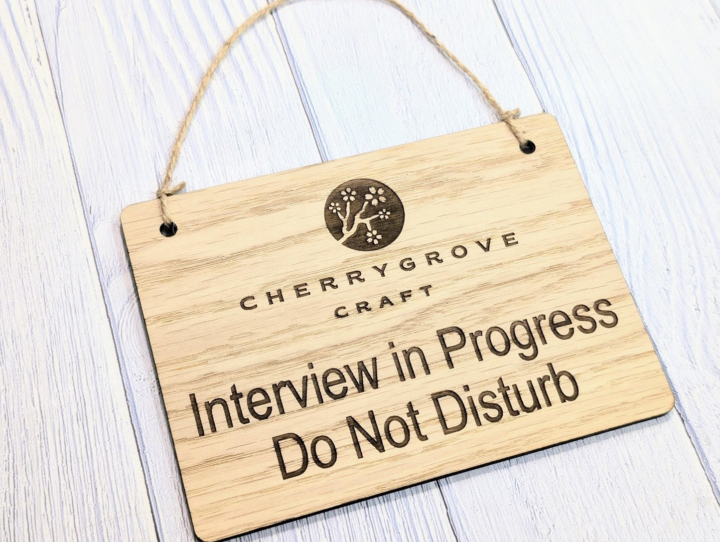 Interview in Progress, Do Not Disturb - Hanging Sign, 4 Sizes, Add Your Text or Logo, Personalised Wooden Hanging Sign,Door Sign - CherryGroveCraft