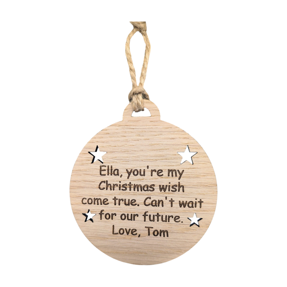 Message in a Bauble | Personalised Oak Christmas Ornament | Heart or Star