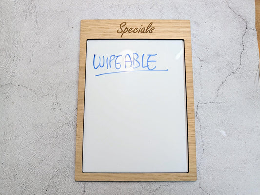 Oak Veneer Wipeable Sign A4 Portrait | Custom Menu Specials Board | Reusable Whiteboard Personalised Sign for Café Shop Office Home - CherryGroveCraft